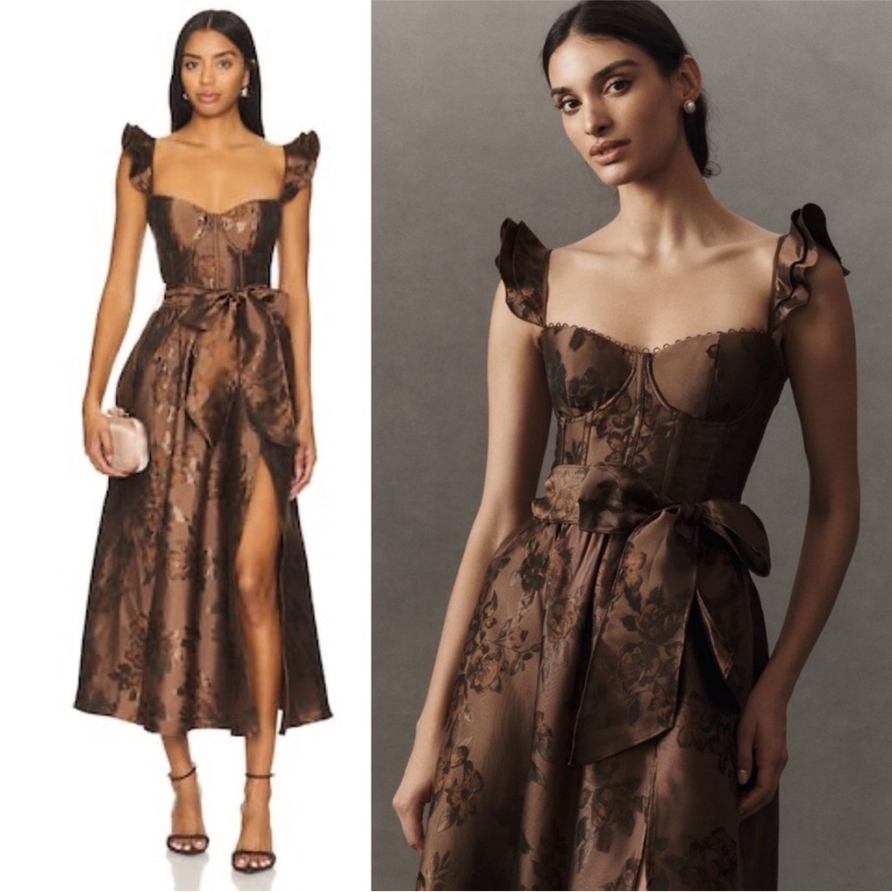 NWT V. Chapman The Vera Dress in Cocoa Baroque Floral Brown - Picture 3 of 17